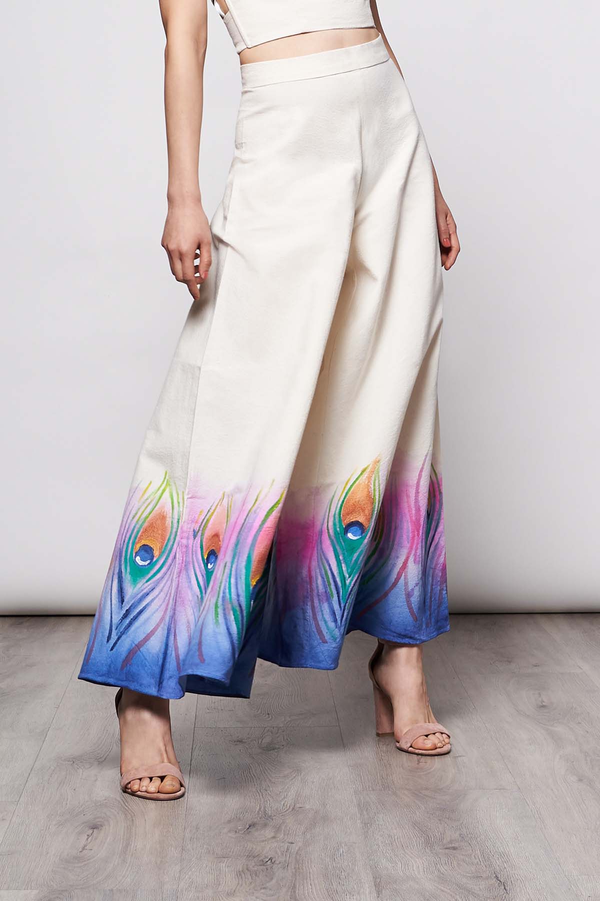 HAND PAINTED PALAZZO TROUSERS - PAVO REAL