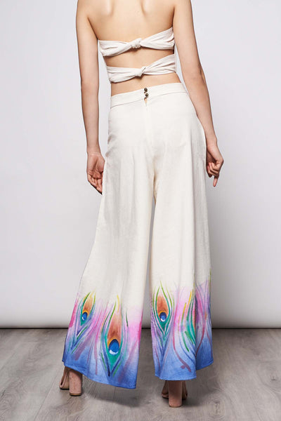 HAND PAINTED PALAZZO TROUSERS - PAVO REAL