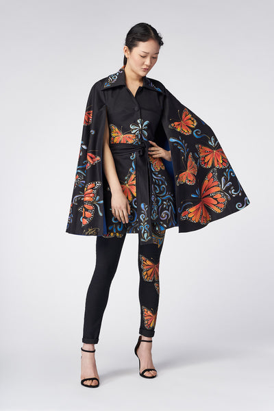 HAND PAINTED MIDI CAPE WITH BELT - MARIPOSAS