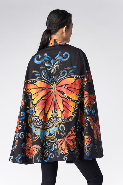 HAND PAINTED MIDI CAPE WITH BELT - MARIPOSAS