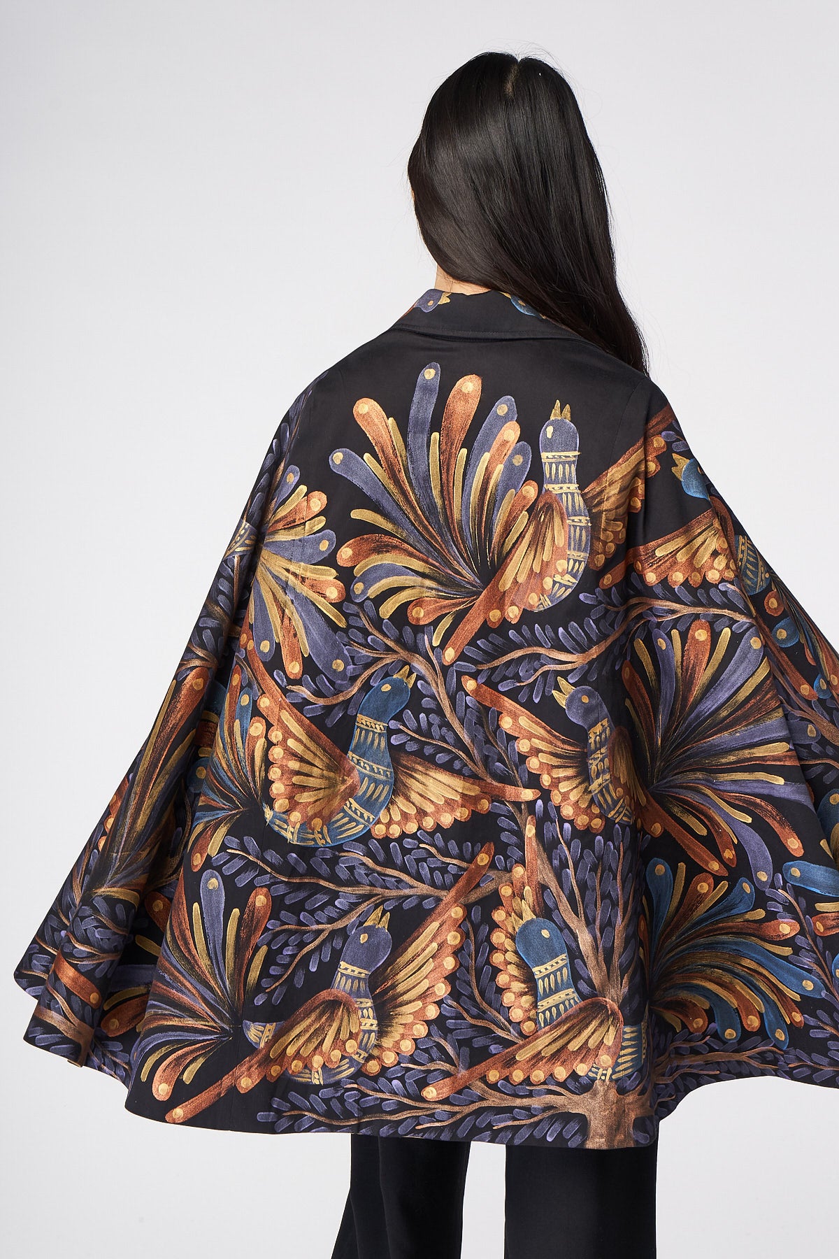 HAND PAINTED MIDI CAPE WITH BELT - PAPEL AMATE
