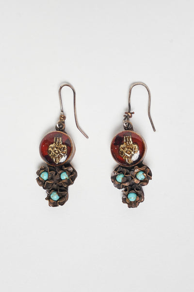 SAGRADO CORAZÓN EARRINGS WITH FLOWERS AND TURQUOISE PASTE