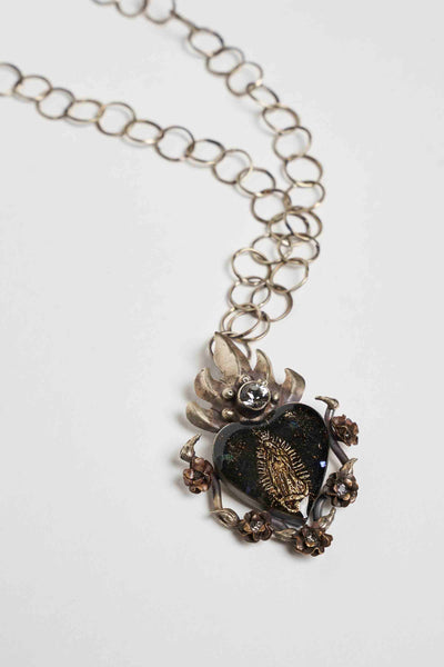 VIRGEN DE GUADALUPE NECKLACE WITH HAND DECORATED RESIN