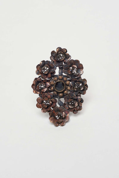 FLORES RING WITH BRONZE FLOWERS AND FACETED CRYSTALS