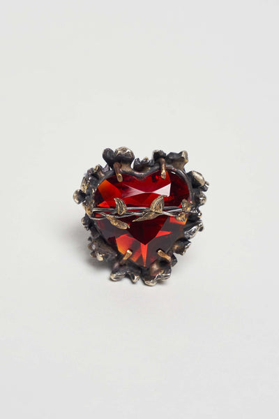 CORAZON SAGRADO RING WITH HAND FACETED RED GLASS