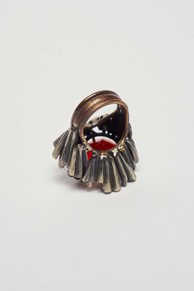 CORAZON SAGRADO RING WITH HAND FACETED RED GLASS