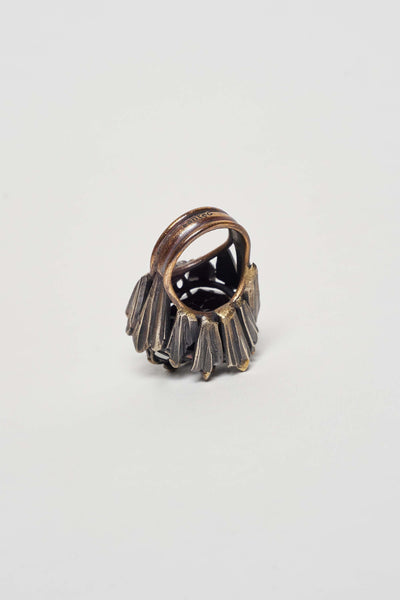 CORAZON SAGRADO RING WITH HAND FACETED BLACK GLASS