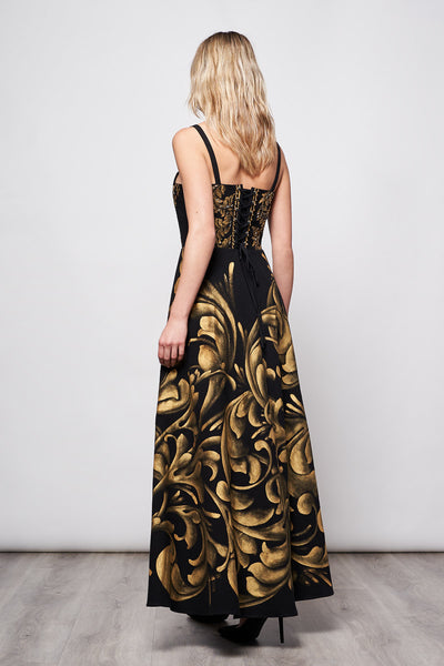 LONG HIGH-LOW DRESS HAND-PAINTED AND HAND EMBROIDERED - TALAVERA ORO