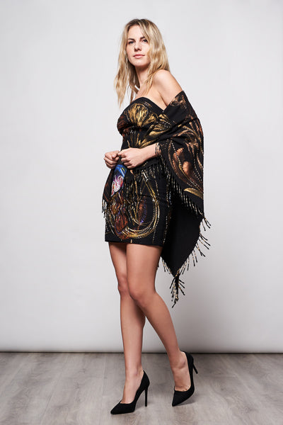 HAND-PAINTED AND HAND-EMBROIDERED SHORT DRESS - MEDUSAS