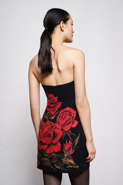 HAND-PAINTED AND HAND-EMBROIDERED SHORT DRESS - ROSAS ROJAS
