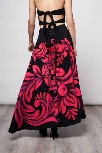 LONG PLEATED HAND-PAINTED SKIRT - PINK TALAVERA