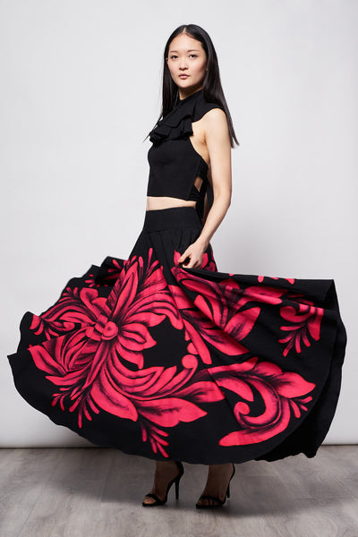 LONG PLEATED HAND-PAINTED SKIRT - PINK TALAVERA