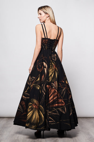 LONG DRESS V NECK HAND-PAINTED AND HAND-EMBROIDERED - MEDUSAS