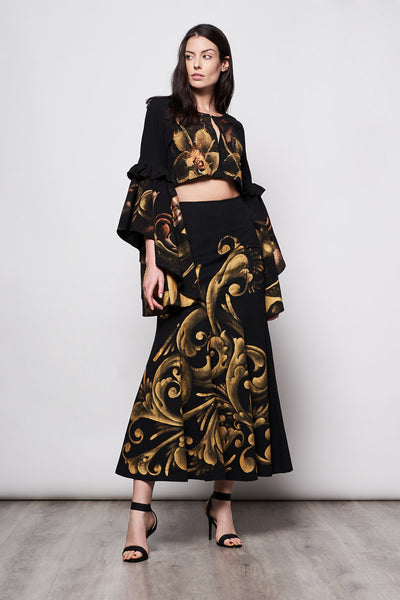 HAND-PAINTED LONG-SLEEVED BOLERO  - GOLD FLORES