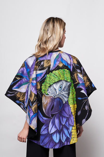 HIGH-LOW SHORT CAPE HAND-PAINTED AND HAND-EMBROIDERED - GUACAMAYA