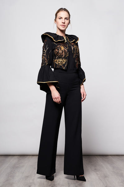 CROPPED PLEATED JACKET, HAND-PAINTED AND HAND-EMBROIDERED - MEDUSAS
