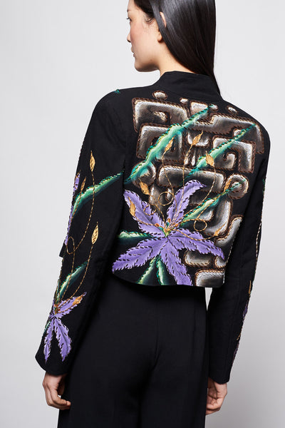 HAND-PAINTED AND HAND-EMBROIDERED CROPPED JACKET - PREHISPANICO