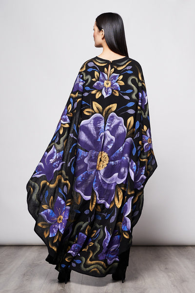 LONG HAND-PAINTED AND HAND-EMBROIDERED CAPE - GUACAMAYA