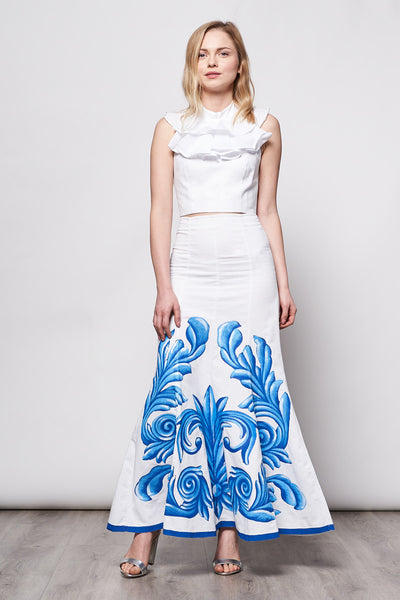 LONG HAND PAINTED SKIRT - TALAVERA AZUL