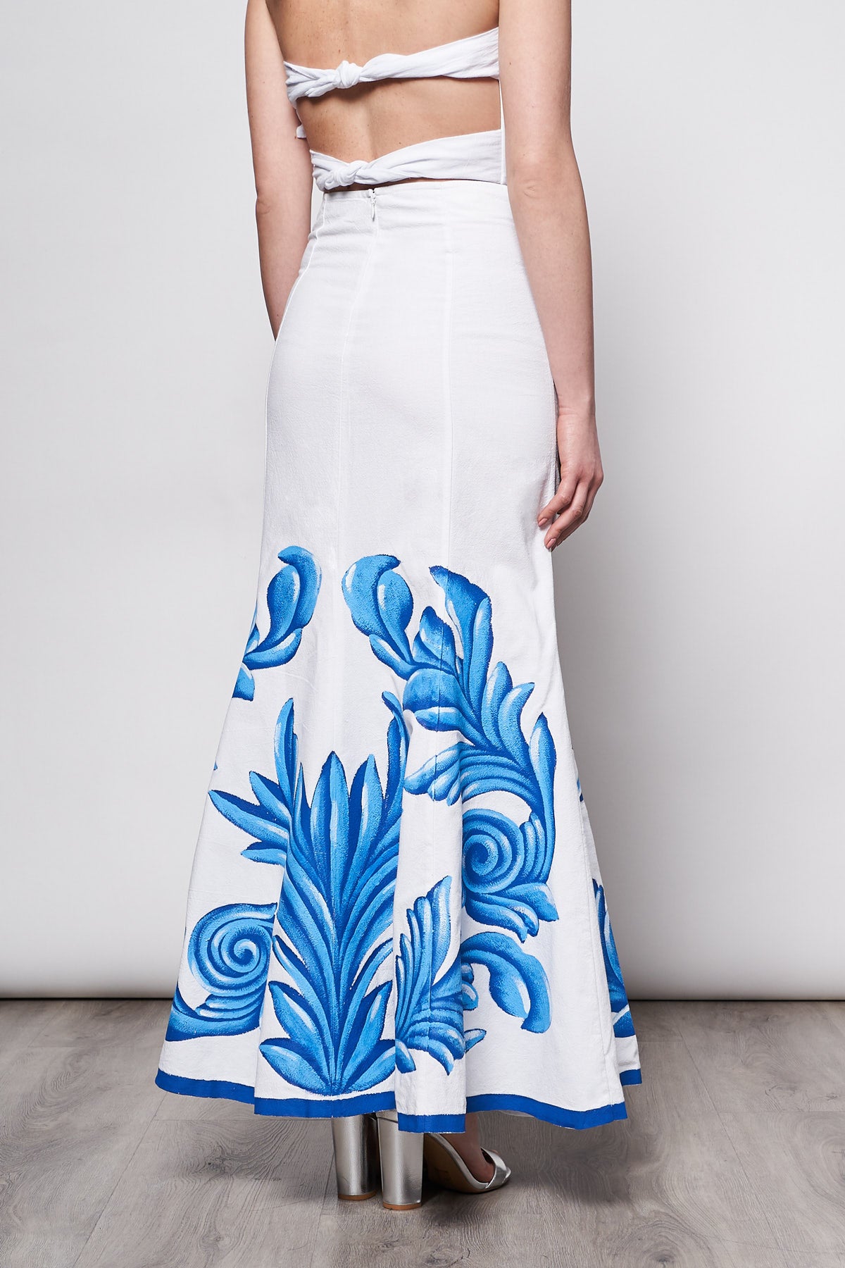 LONG HAND PAINTED SKIRT - TALAVERA AZUL