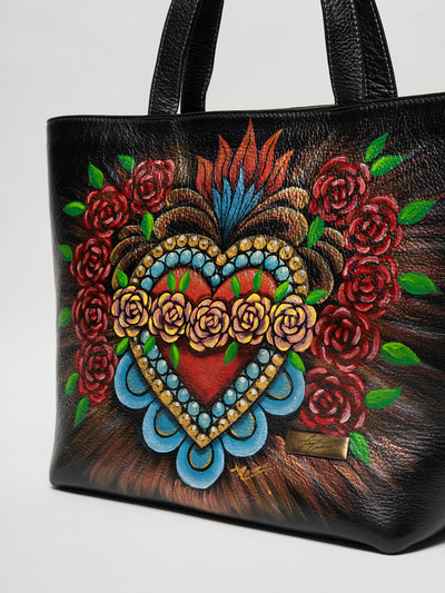 HAND PAINTED LEATHER TOTE - FINA CATRINA