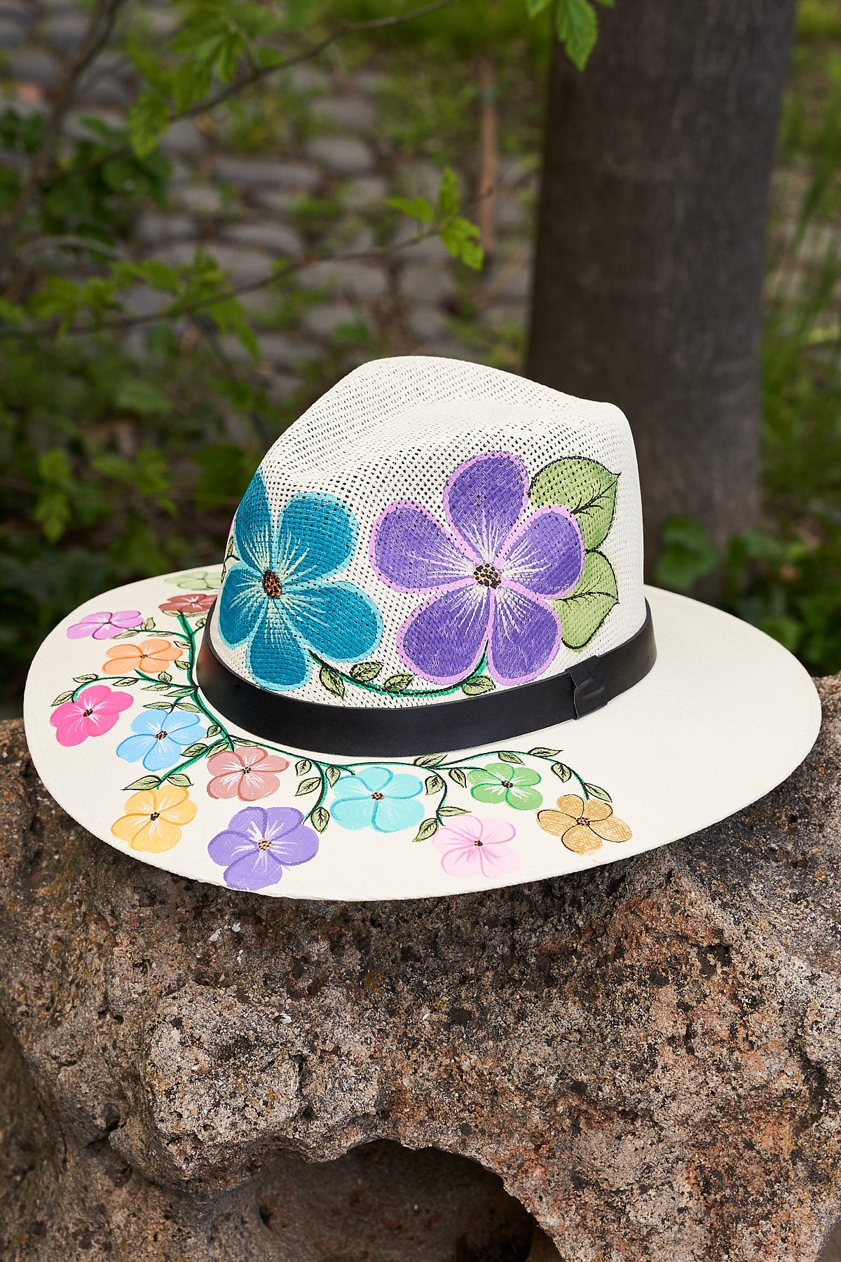 HAND PAINTED WIDE BRIM HAT - FLORES