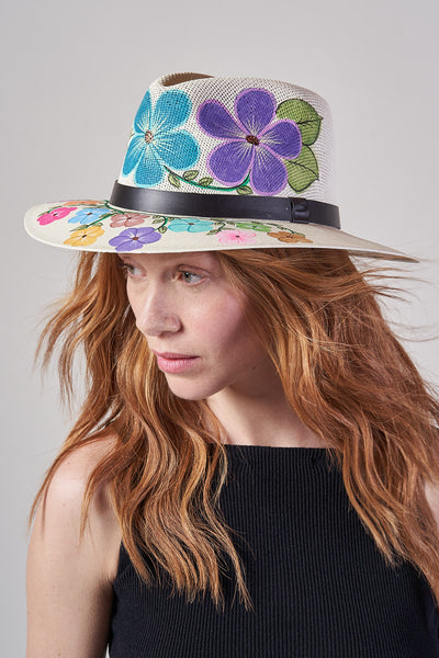 HAND PAINTED WIDE BRIM HAT - FLORES