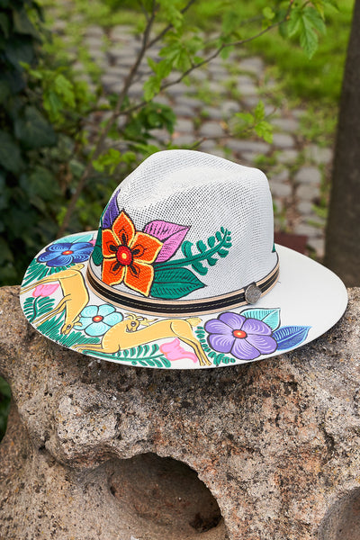 HAND PAINTED WIDE BRIM HAT - FLORES