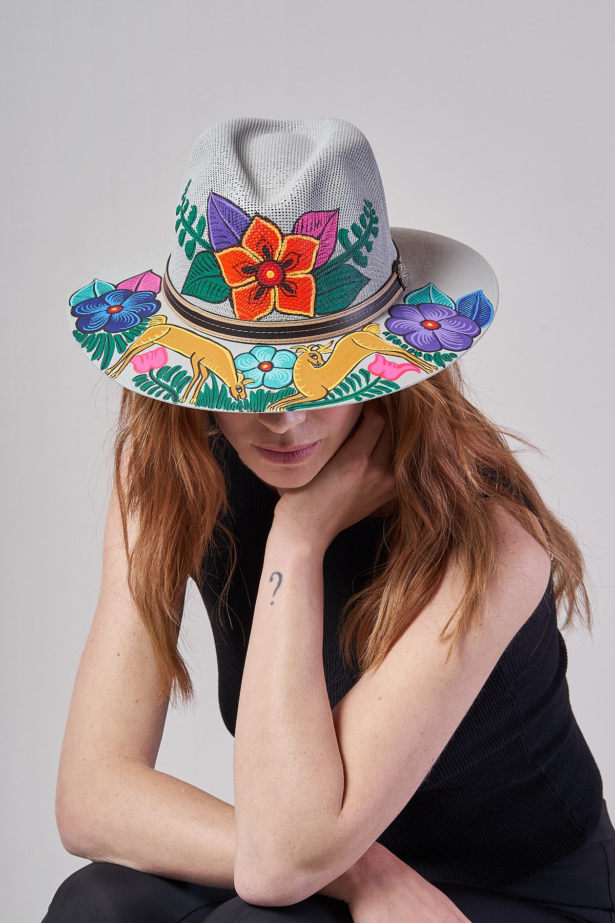 HAND PAINTED WIDE BRIM HAT - FLORES