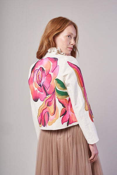 HAND-PAINTED AND HAND-EMBROIDERED JACKET - FLORES