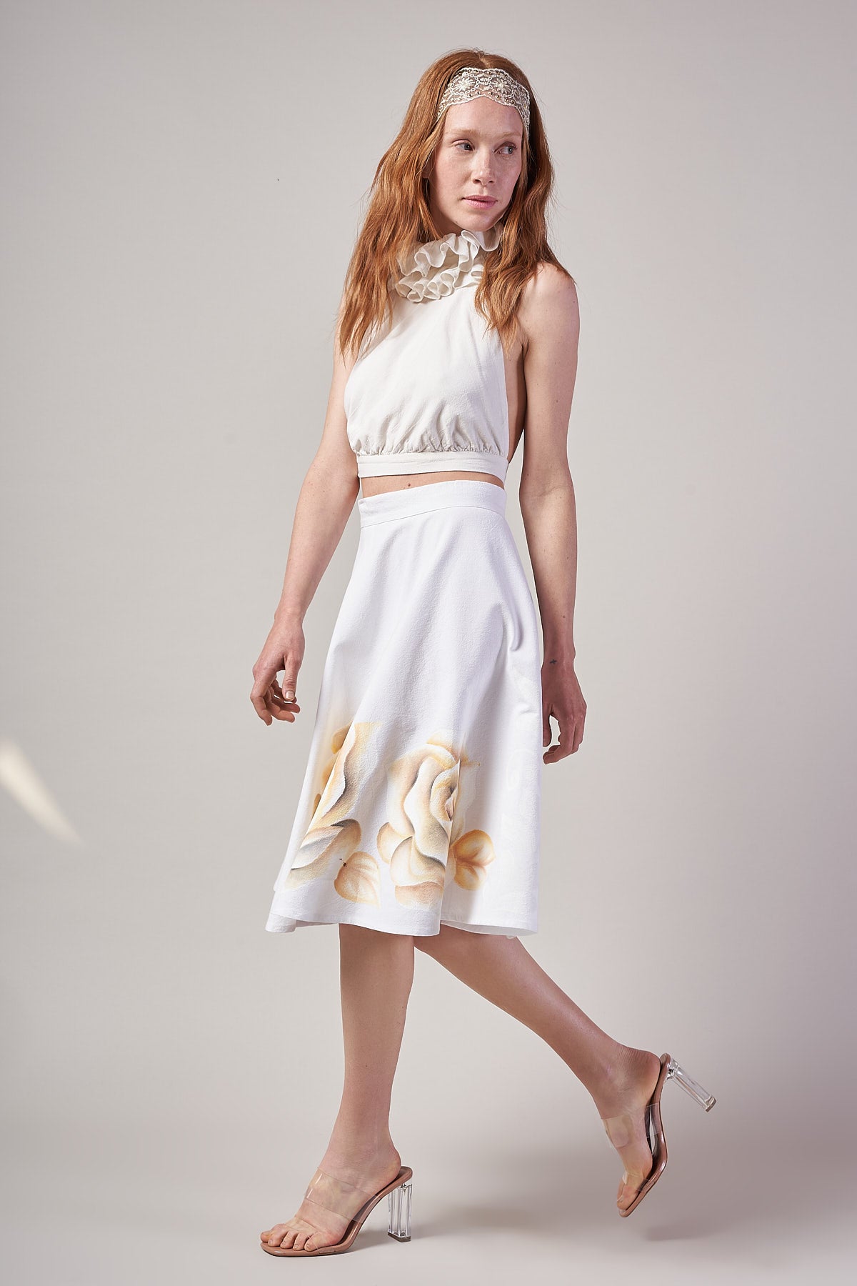 HAND PAINTED WHEEL MIDI SKIRT - SEPIA ROSAS