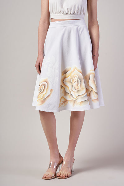 HAND PAINTED WHEEL MIDI SKIRT - SEPIA ROSAS