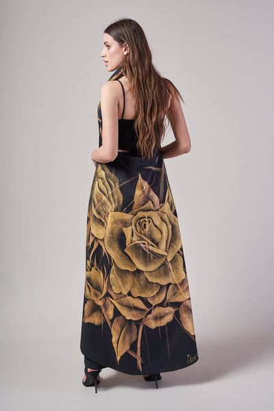 LONG HAND-PAINTED BACKLESS CAPE - ROSAS GOLD