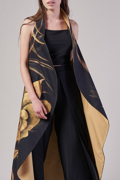 LONG HAND-PAINTED BACKLESS CAPE - ROSAS GOLD