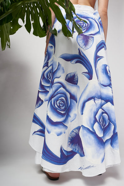 LONG HAND-PAINTED BACKLESS CAPE - ROSAS AZULES
