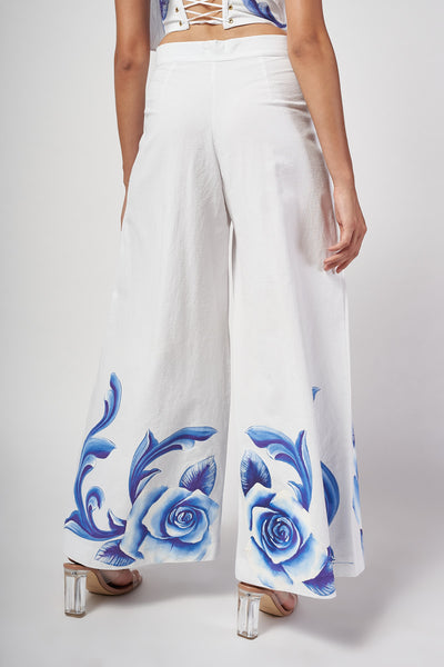 HAND PAINTED PALAZZO TROUSERS - ROSAS AZULES