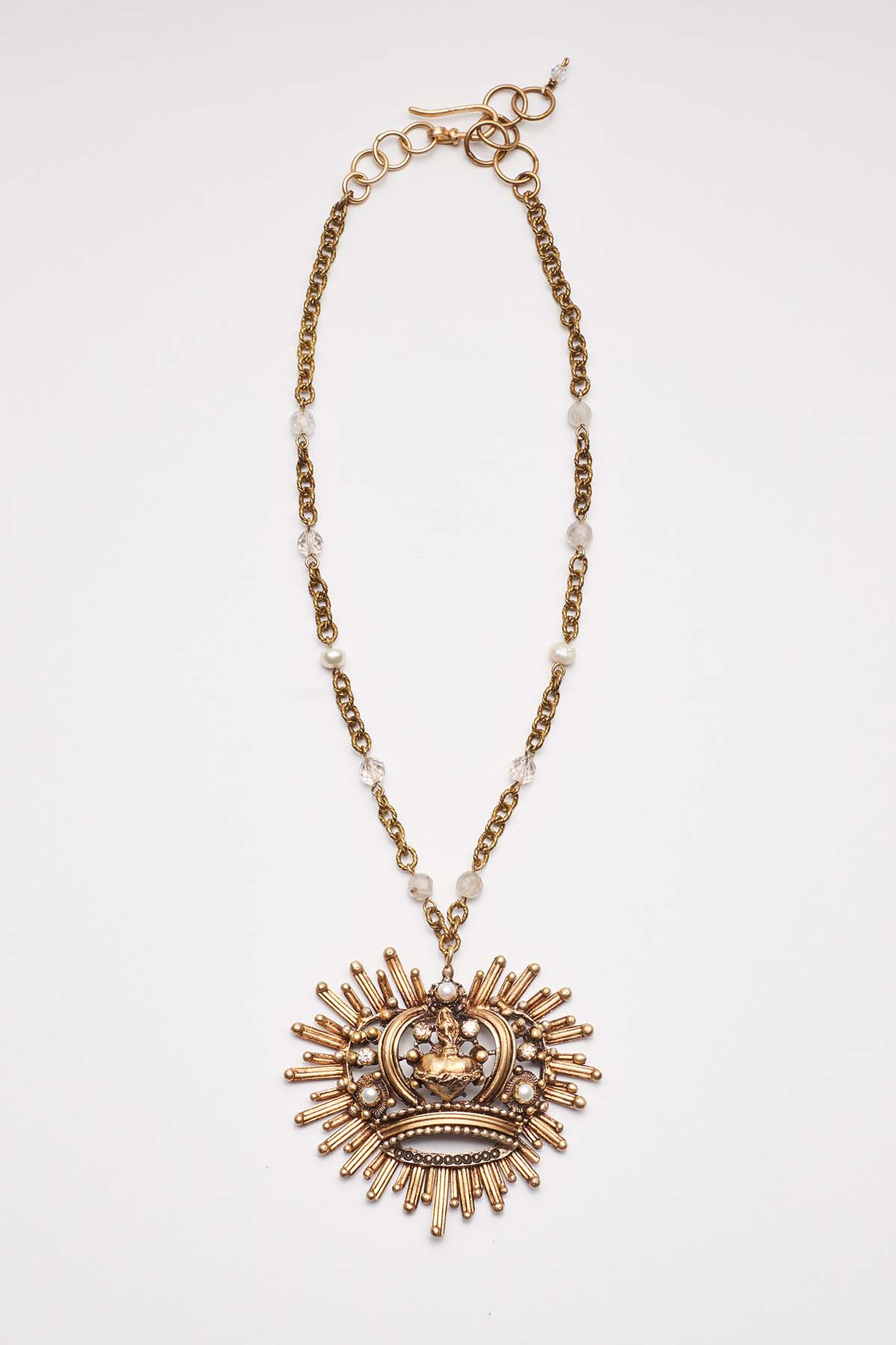 CROWN NECKLACE IN BRONZE AND CRYSTALS