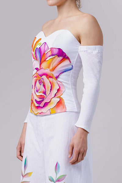 PAINTED AND HAND EMBROIDERED CORSET TOP - ROSAS