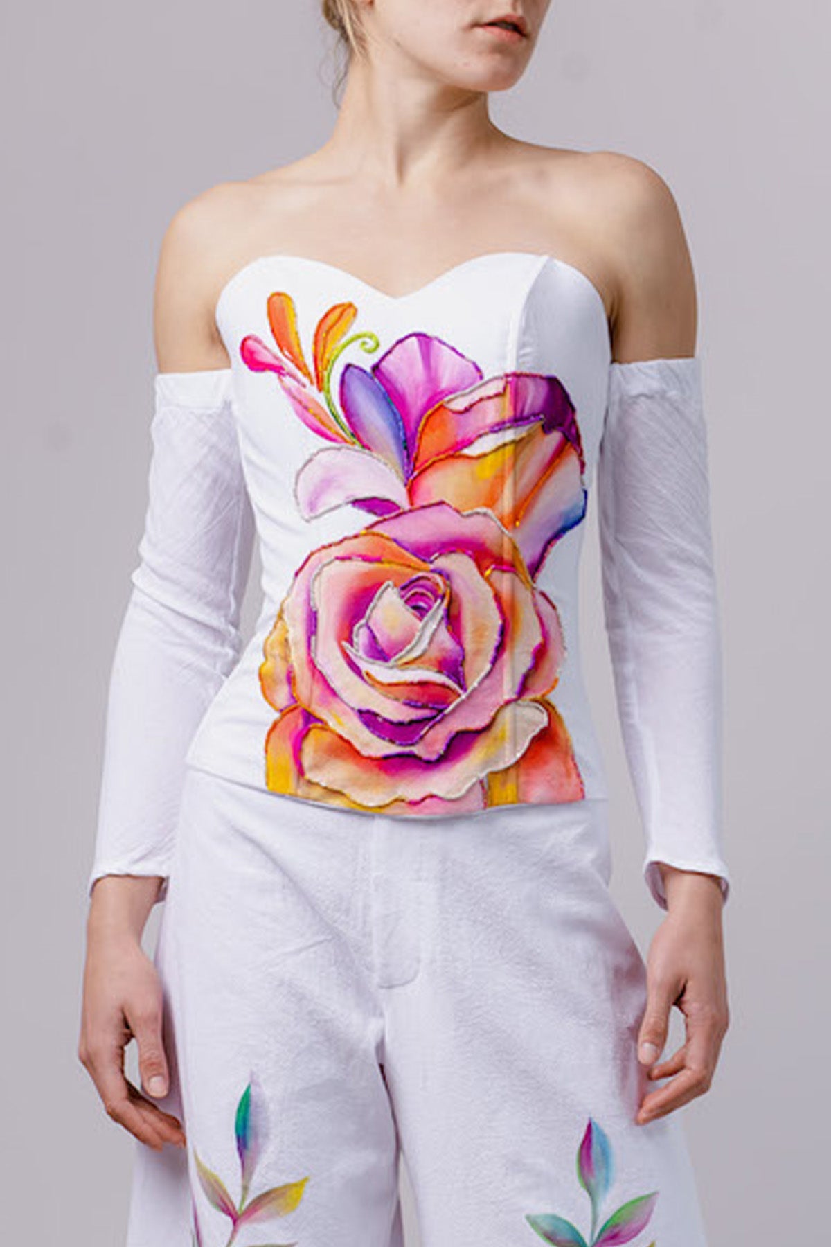 PAINTED AND HAND EMBROIDERED CORSET TOP - ROSAS
