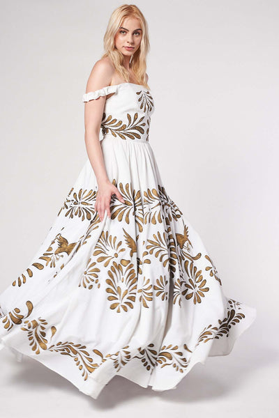 HAND-PAINTED AND HAND-EMBROIDERED LONG DRESS