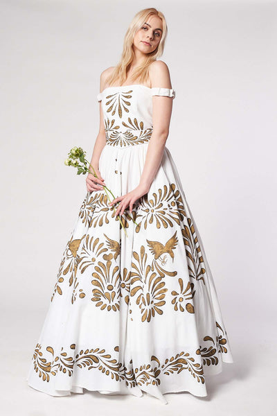 HAND-PAINTED AND HAND-EMBROIDERED LONG DRESS