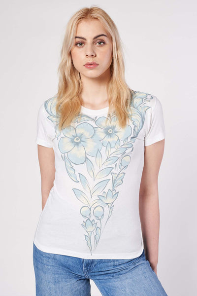 HAND PAINTED T-SHIRT - FLORES BLANCAS