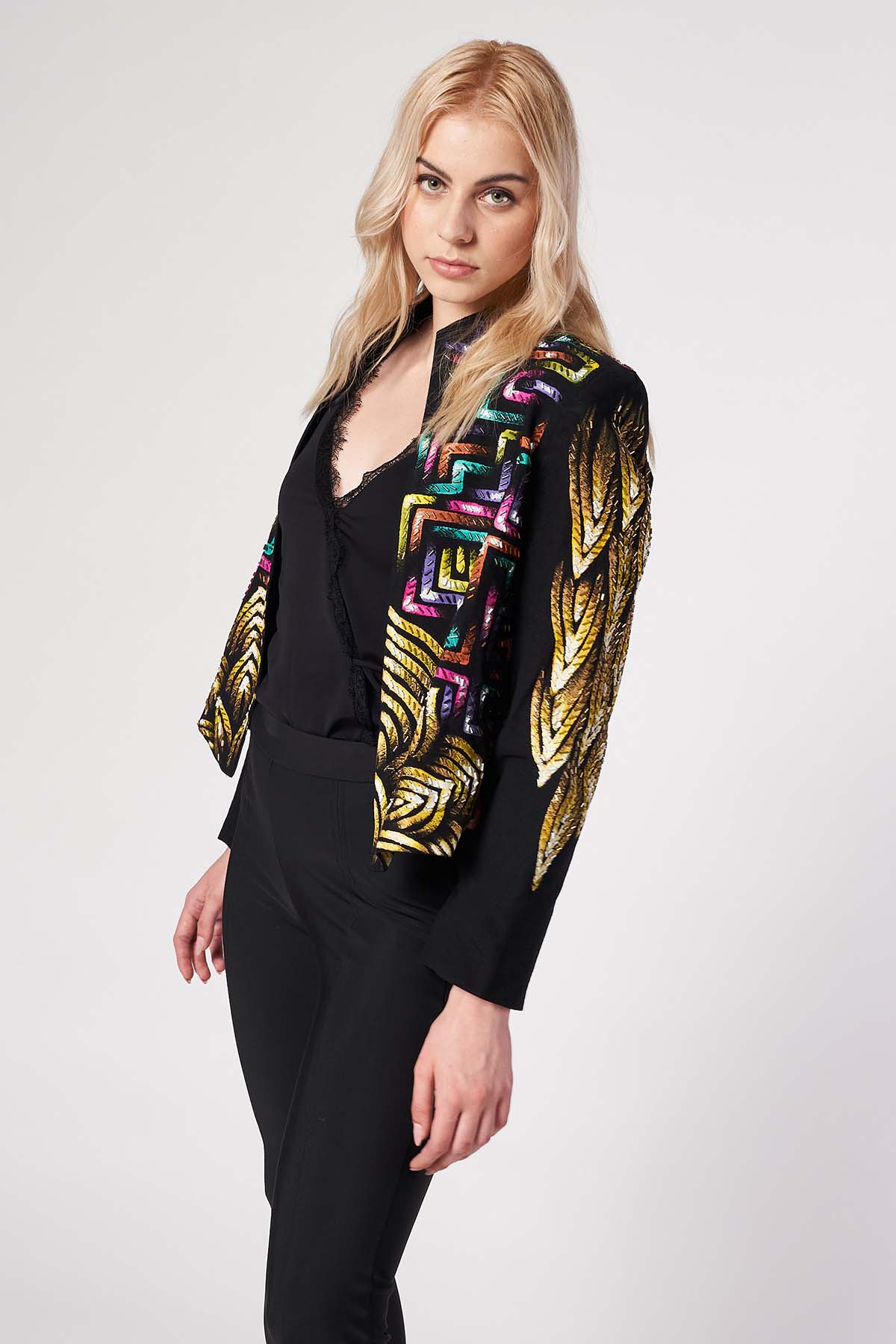 HAND-PAINTED AND HAND-EMBROIDERED JACKET - PREHISPANICO COLOR