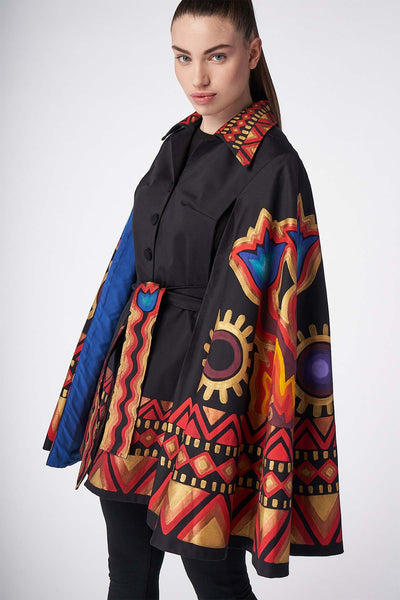 HAND-PAINTED MIDI CAPE WITH BELT 