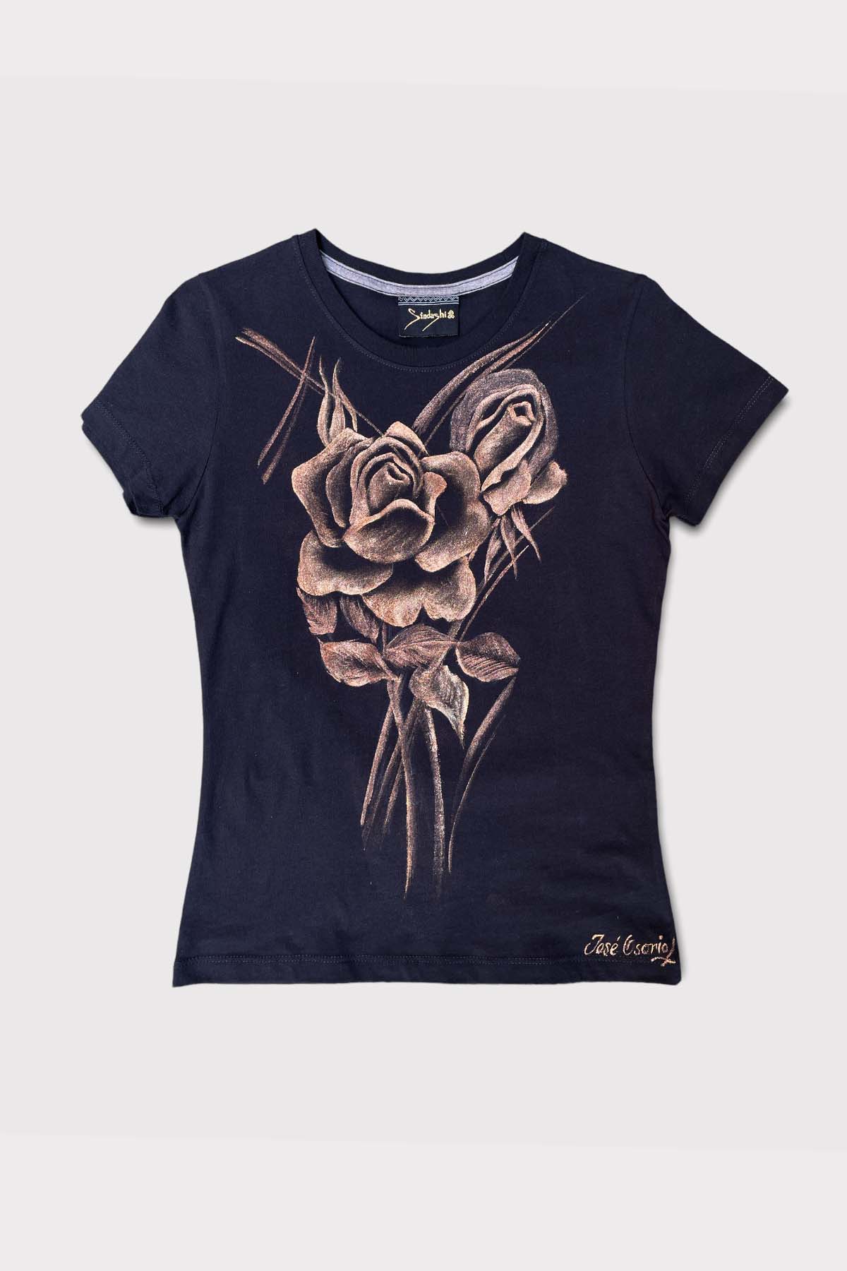 HAND PAINTED T-SHIRT - ROSAS GOLD